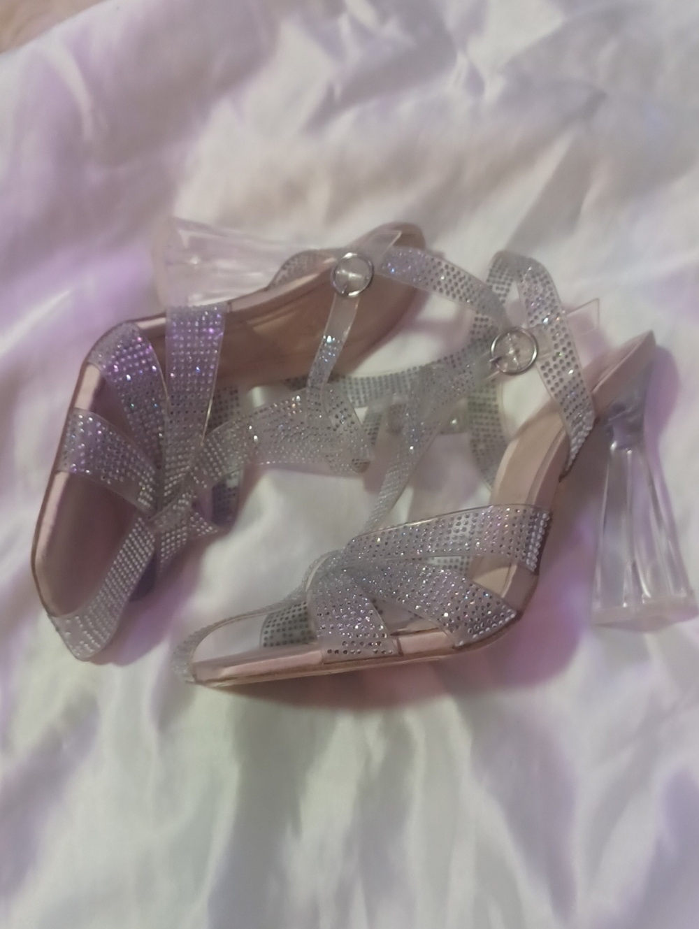 Zara Crystal Strappy Clear Heel Maryjane Pumps Size.37/6.5